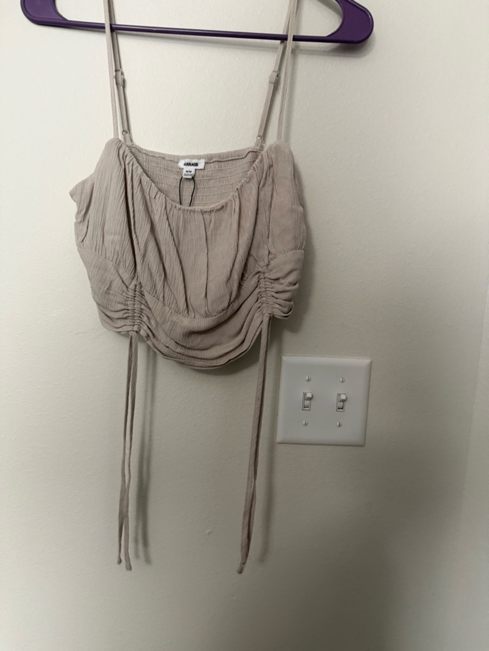 Garage Ruched Crop Top Medium Beige Tie Front Cottagecore Milkmaid Cami